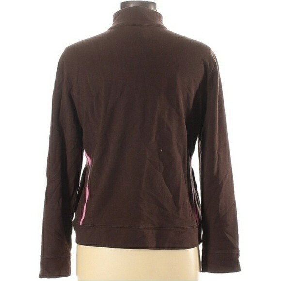 talbots top brown pink soft knit jacket zip up  l athleisure zipper front large - Picture 2 of 5